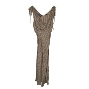 ANGIE Striped Y2K Babydoll Maxi Dress Size Large Brown Forest Fairy Grunge Indie